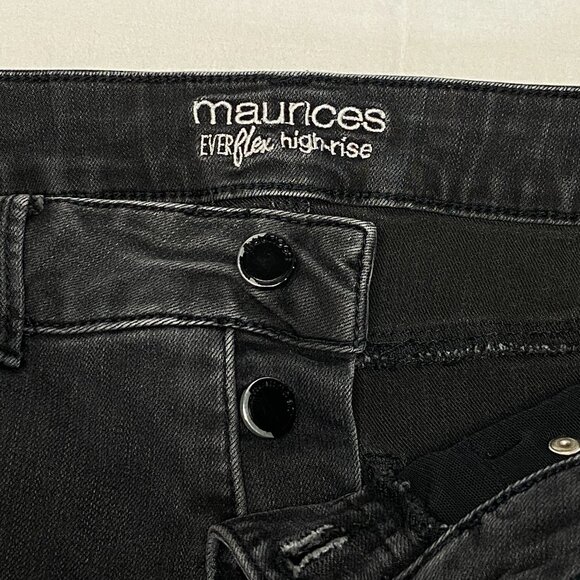 Maurices Everflex High Rise Skinny Button Fly Distressed Black Jeans 8 Raw Hem - Picture 11 of 13
